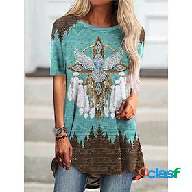 Womens T shirt Bohemian Theme Geometric Tribal Bird Animal