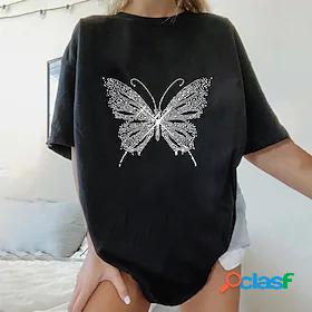 Womens T shirt Butterfly Butterfly Skull Star Round Neck