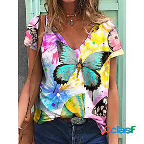 Womens T shirt Butterfly Flamingo Painting Floral Butterfly
