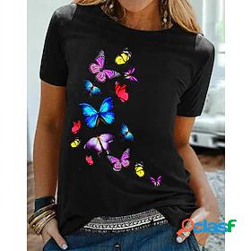 Womens T shirt Butterfly Graphic Butterfly Round Neck Print