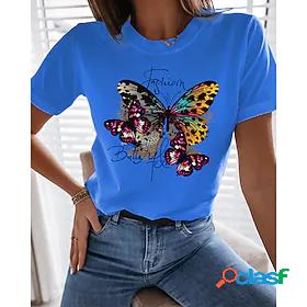 Womens T shirt Butterfly Painting Butterfly Text Round Neck