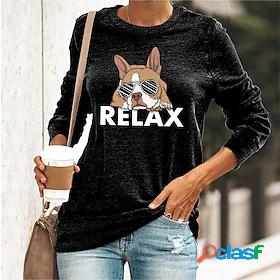 Womens T shirt Cartoon Dog Letter Round Neck Print Basic