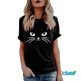 Womens T shirt Cat Cat Graphic Dandelion Round Neck Basic