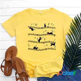 Womens T shirt Cat Cat Graphic Round Neck Print Basic Tops