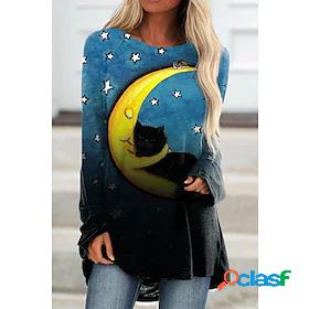 Womens T shirt Cat Painting Galaxy Cat Round Neck Print
