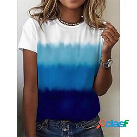 Womens T shirt Color Gradient Round Neck Patchwork Print