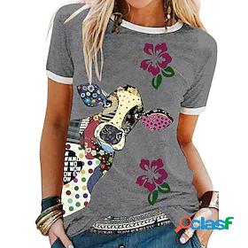 Womens T shirt Cow Animal Round Neck Tops Gray