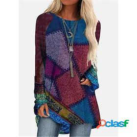Womens T shirt Dress Tunic Painting Geometric Round Neck