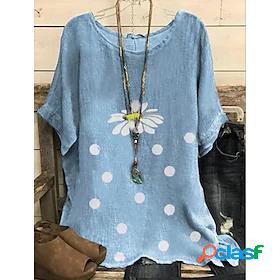 Womens T shirt Floral Flower Round Neck Tops Yellow