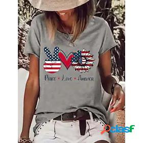 Womens T shirt Floral Painting Sunflower American Flag Round