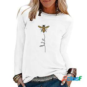 Womens T shirt Floral Round Neck Basic Tops Blue White Black