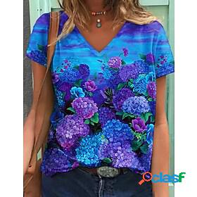 Womens T shirt Floral Theme 3D Printed Painting Floral 3D V