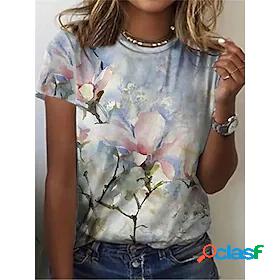 Womens T shirt Floral Theme Floral Plants Round Neck Basic