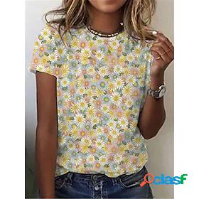 Womens T shirt Floral Theme Floral Plants Round Neck Basic