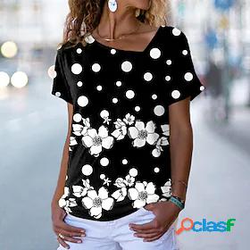Womens T shirt Floral Theme Painting Floral Polka Dot V Neck