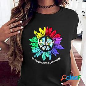 Womens T shirt Floral Theme Painting Sunflower Peace Love