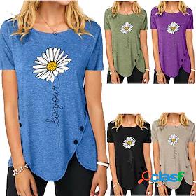 Womens T shirt Floral Theme Painting Text Daisy Round Neck