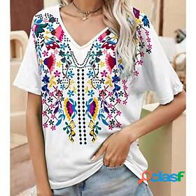 Womens T shirt Geometric Painting Geometric V Neck Print