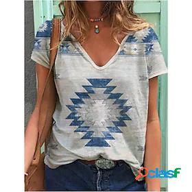 Womens T shirt Geometric Tribal V Neck Patchwork Print