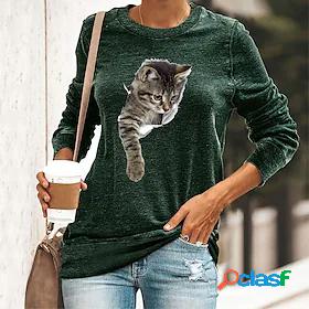 Womens T shirt Graphic Animal Round Neck Basic Tops Blue