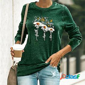 Womens T shirt Graphic Flower Round Neck Basic Tops Green