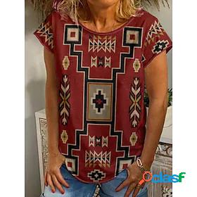Womens T shirt Graphic Geometric Round Neck Print Ethnic