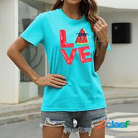 Womens T shirt Graphic LOVE Fruit Round Neck Print Basic