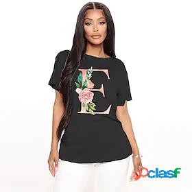 Womens T shirt Graphic Rose Letter Round Neck Print Basic