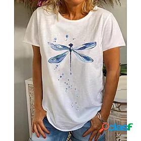 Womens T shirt Graphic Round Neck Print Basic Tops Blue