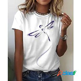 Womens T shirt Graphic Round Neck Print Basic Tops White /