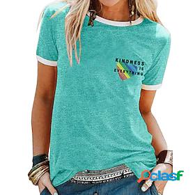 Womens T shirt Heart Letter Patchwork Print Round Neck Tops