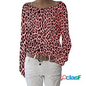 Womens T shirt Leopard Cheetah Print Round Neck Tops Loose