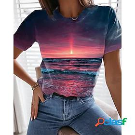 Womens T shirt Painting 3D Ocean Round Neck Print Basic