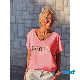 Womens T shirt Painting Camo Text Baseball V Neck Print