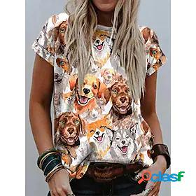 Womens T shirt Painting Dog Tie Dye Skull Round Neck Print