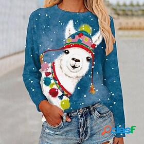 Womens T shirt Painting Graphic Snowflake Animal Round Neck