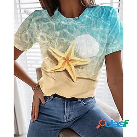 Womens T shirt Painting Ocean Round Neck Print Basic Holiday