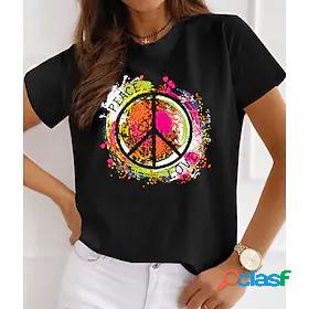 Womens T shirt Painting Peace Love Round Neck Print Basic