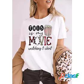Womens T shirt Painting Plaid Leopard Text Round Neck Print
