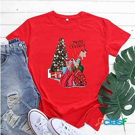 Womens T shirt Painting Reindeer Santa Claus Christmas Tree