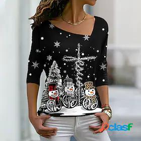 Womens T shirt Painting Snowflake Snowman Christmas Tree V