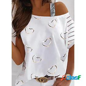 Womens T shirt Painting Striped Heart One Shoulder Cold
