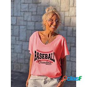 Womens T shirt Painting Text Baseball V Neck Print Basic