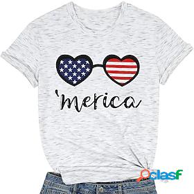 Womens T shirt Painting USA National Flag Round Neck Print