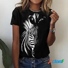 Womens T shirt Painting Zebra Round Neck Print Basic Tops