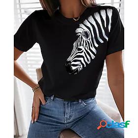Womens T shirt Painting Zebra Round Neck Print Basic Tops