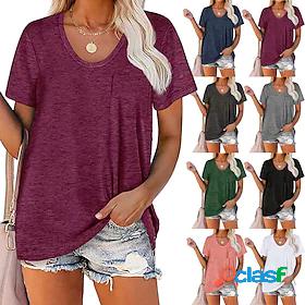 Womens T shirt Short Sleeve Plain Round Neck Basic Tops