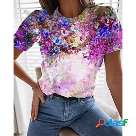 Womens T shirt Tee Floral Painting Floral Graphic 3D Round