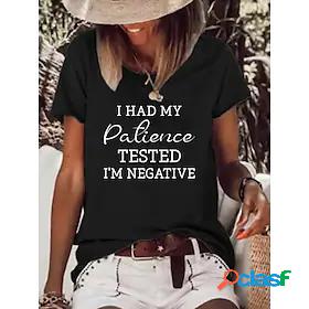 Womens T shirt Text Round Neck Print Basic Tops Black Blue