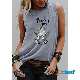 Womens Tank Top 3D Cat Cat Graphic Animal Round Neck Print